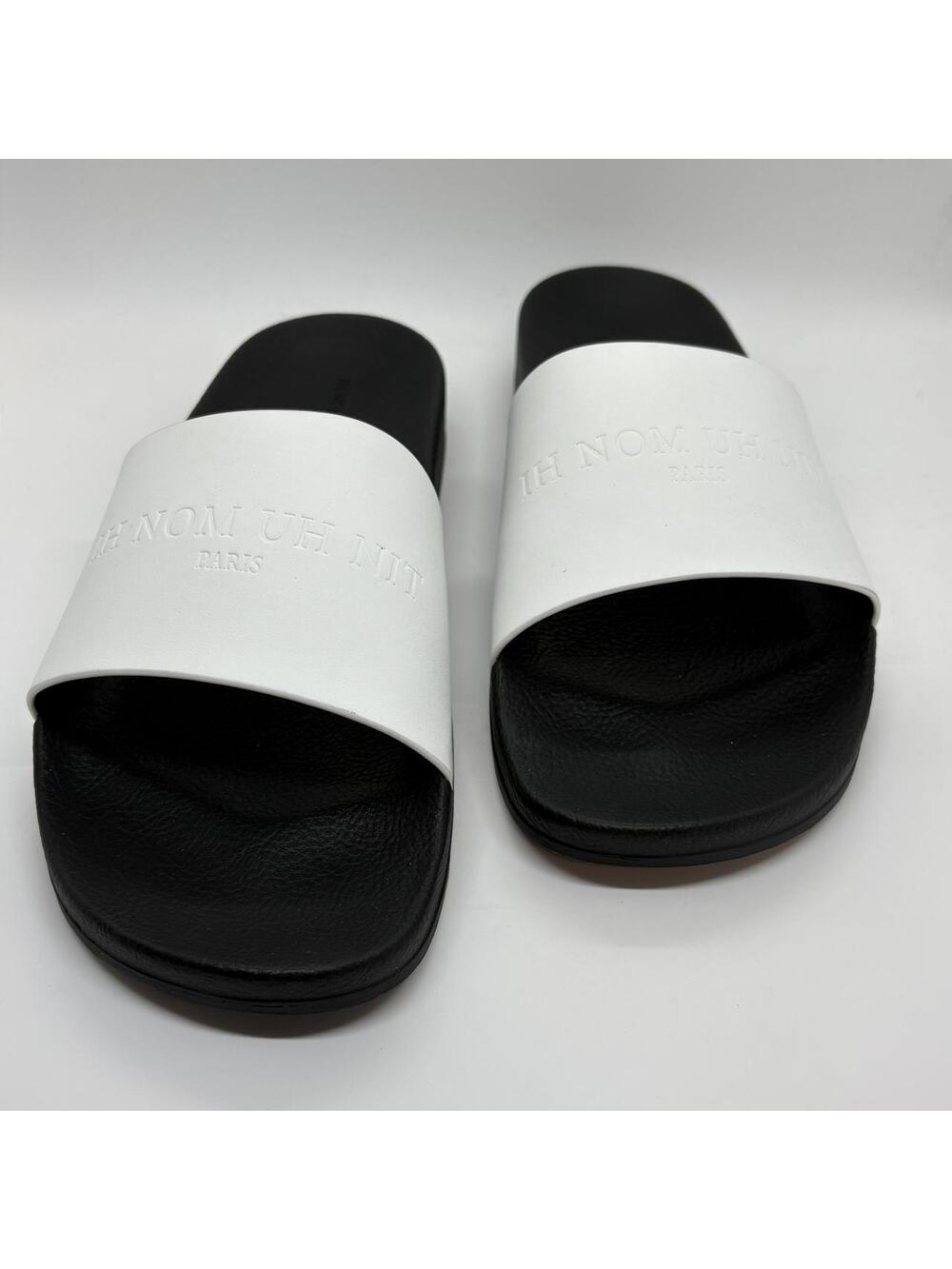 Ih Nom Uh Nit Leather Sandals Black with White Logo Strap EU 46